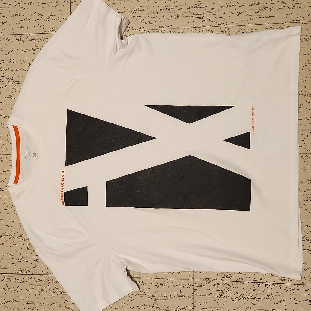 Armani Exchange Reflective Big Logo Spellout Crewneck T-Shirt White & Black
